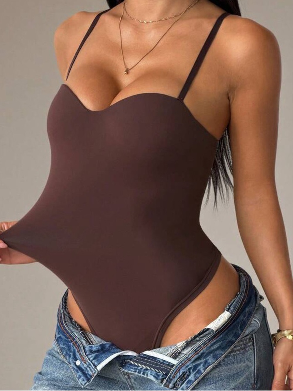 Women’s Brown Seamless Scoop Neck Bodysuit